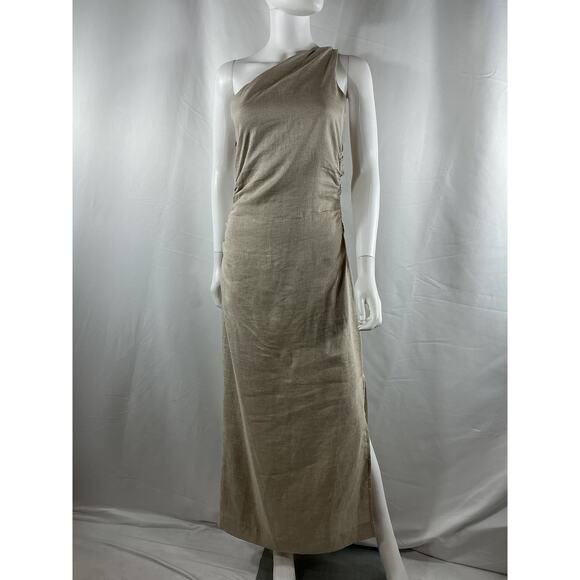 Faithfull The Brand + Net Sustain 'Jomana' Tan One-Shoulder Ruched Linen Maxi - Picture 2 of 4